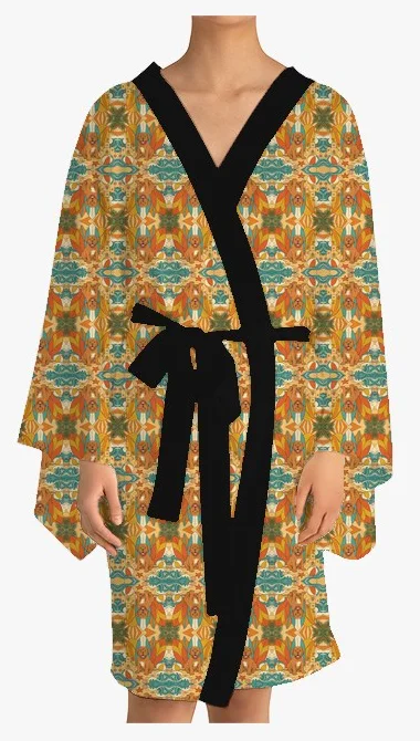 Kimono in the mirror block look: a dog on a sunny beach day with surfboards and sandcastles
